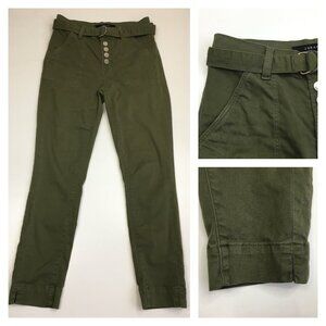 J BRAND Green Button Fly Belted Slit Hem Logo Hardware Jeans